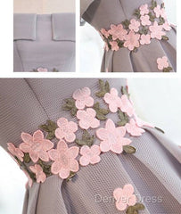 Gray Organza Hight-Low Prom Dresses, Gray Bridesmaid Dresses