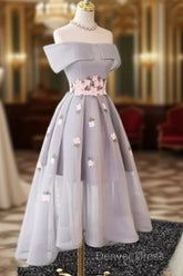 Gray Organza Hight-Low Prom Dresses, Gray Bridesmaid Dresses