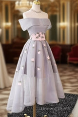 Gray Organza Hight-Low Prom Dresses, Gray Bridesmaid Dresses