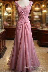 Gray Pink Retro Mermaid V-Neck Chiffon Beaded Long Prom Dresses Sweet Applique Birthday Dresses