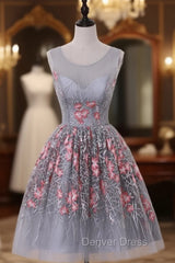 Gray Print Tulle Homecoming Dresses