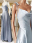 Gray Satin Spaghetti Straps Prom Dresses