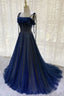 Dark Blue Gorgeous Shiny Sequins Long Elegant Tulle Ball Gowns Prom Dresses
