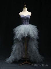 Gray Tulle Sweetheart Prom Dress