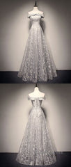 Gray tulle lace long prom Dresses, lace tulle bridesmaid Dresses