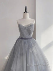 Gray Tulle Lace Long Prom Dresses Sweet 16 Dresses A Line Off Shoulder December Wedding Guest Dresses