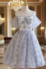 Gray Tulle Lace Sequins Homecoming Dresses