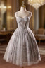 Gray Tulle Sequins Straps Homecoming Dresses
