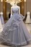 Gray Tulle Spaghetti Straps Pleats Pearls Prom Dresses