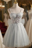 Gray Tulle Spaghetti Straps Sequins Homecoming Dresses