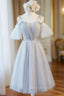 Gray Tulle Straps Short Prom Dresses