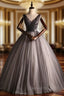 Gray Tulle V-neck Appliques Beading Sequins Quinceanera Dresses