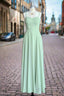 Green A Line Chiffon Spaghetti Straps Long Bridesmaid Dresses