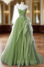 Green A Line Long Prom Dress, Green Lace Long Prom Dresses