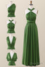 Green A Line Pleated Long Convertible Bridesmaid Dresses