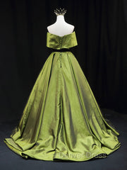 Green A line Satin Long Prom Dresses, Green Satin Formal Evening Dresses
