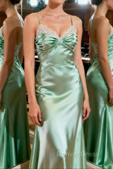Green A Line Satin Long Prom Dress with Pleated