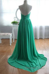 Green A-Line Sweetheart Neck Chiffon Long Prom Dresses, Evening Dresses