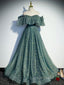 Green A Line Tulle Long Prom Dress, Green Graduation Dresses