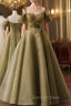Green A-line Tulle Long Sweetheart Party Dresses, Green Tulle Prom Dresses
