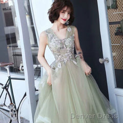 Green And Pink Tulle Long V-Neckline Long Evening Dress Party Dress, Sweet 16 Formal Dreses