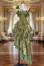Green Asymmetrical Layered Flounce Spaghetti Strap Dresses Prom Gowns