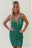 Green Backless Spaghetti Straps Tight Short Homecoming Dresses