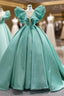 Green Ball Gown Satin See Through Prom Dresses