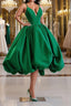 Green Ball Gowns Satin Short Prom Dress, Green Satin Prom Dresses