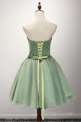 Green Ball-Gown Sweetheart Short Tulle Homecoming Dresses With Beading