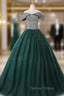 Green Ball Gown Tulle Off the Shoulder Beading Quinceanera Dresses