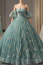 Green Ball Gown Tulle Straps Appliques Quinceanera Dresses