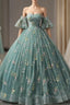 Green Ball Gowns Tulle Straps Appliques Quinceanera Dresses
