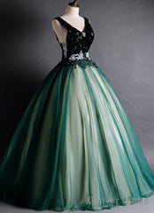 Green Ball Gown V-Neckline Sequins Long Formal Dress, Green Sequins Prom Dress