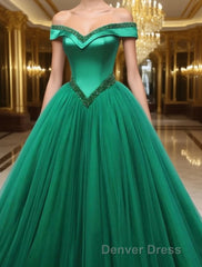 Green Beading Off the Shoulder Floor Length Quinceanera Dresses