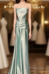 Green Bodycon Dresses Strapless Satin Long Prom Dresses Simple Evening Dresses