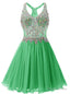 Green Chiffon V Neck Homecoming Dresses