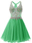 Green Chiffon V-neck Homecoming Dress