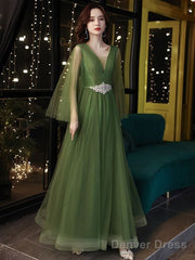 Green Evening Dress, New Style, Elegant Puffy Temperament Prom Dress,Custom Made