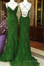 Green Lace Mermaid Straps Long Prom Dress, Green Lace Wedding Prom Dresses