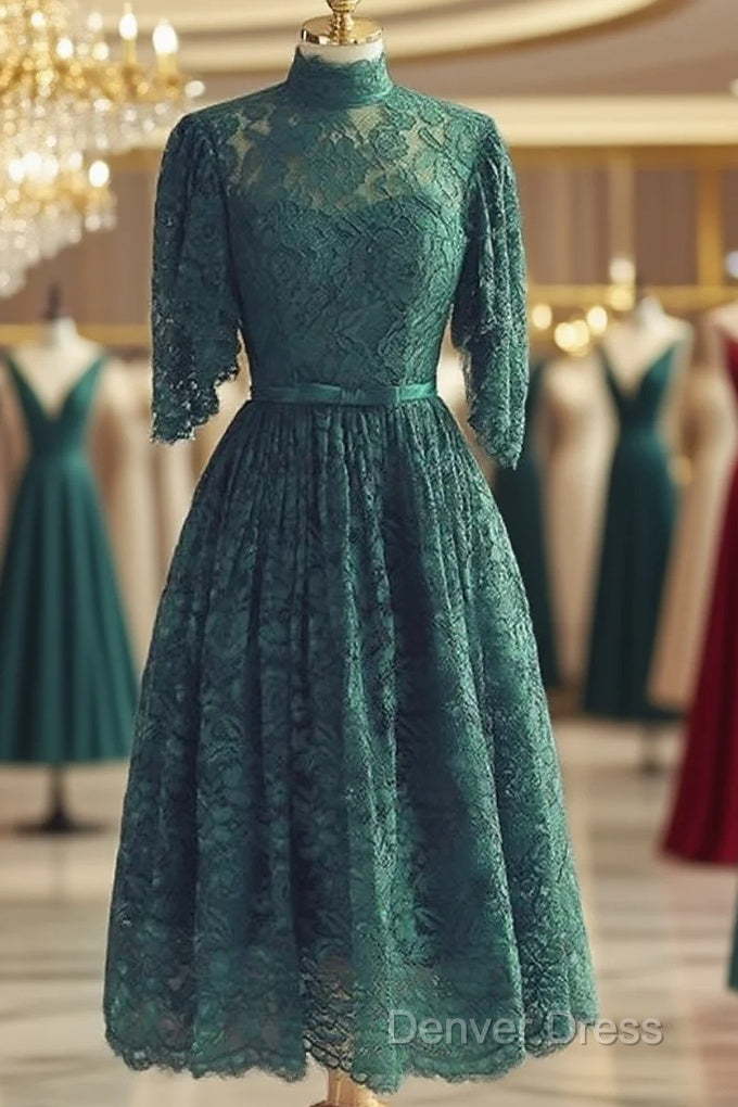 Beautiful Dark Green Lace Off Shoulder Short Party Dress, Lace Homecoming Dress C1097