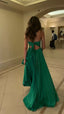 Green Long Pleated Prom Dresses