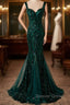 Green Mermaid Long Straps Sequins Long Prom Dresses, Green Mermaid Evening Dresses