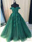 Green Off Shoulder Ball Gowns Prom Dress, Gorgeous Tulle Prom Dresses
