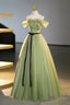 Green Off-Shoulder Tulle Long Formal Dress, Beautiful A-Line Evening Dress