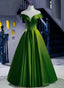 Green Round Neckline A Line Simple Prom Dress, Green Satin Prom Dresses