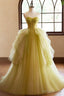 Green Ruffle Long A Line Prom Dress, Spaghetti Straps Backless Prom Dresses