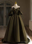 Green Satin A Line Long Prom Dress Prom Dress, Green Off Shoulder Prom Dresses