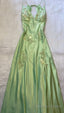 Green Satin A Line Long Prom Dresses Formal Party Dress