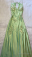 Green Satin A Line Long Prom Dress
